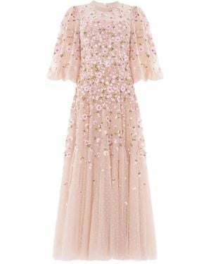 Needle & Thread Sylvia Rose Round-Neck Midi Dress - Pink