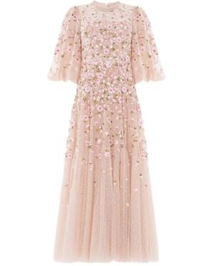 Needle & Thread Sylvia Rose Round-Neck Midi Dress - Pink