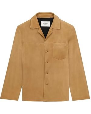 Saint Laurent Front-Pocket Collared Leather Jacket - Natural