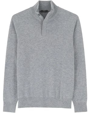 BOGGI Roll Neck Sweater Quarter-Zip Wool Cashmere Mélange - Gray