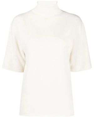 Jil Sander Short-Sleeved Roll-Neck Knitted Top - White