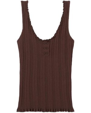 Claudie Pierlot Ruffled Pointelle Knit Tank Top - Brown