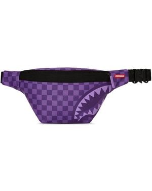 Sprayground Checked Shark-Print Belt Bag - Purple