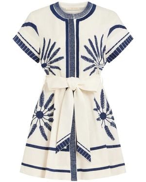 Marie Oliver Sable Embroidered Belted Midi Dress - Blue