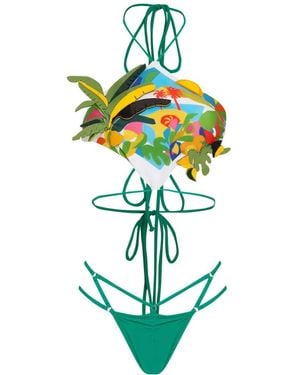 Amir Slama Floral Print Bikini - Green