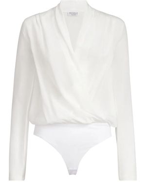 Brunello Cucinelli Wrap-Effect Bodysuit - White