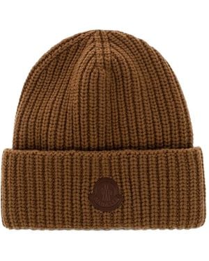 Moncler Gorro De Canalé Con Parche Del Logo - Marrón