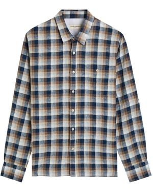 Officine Generale Younes Checked Cotton And Linen-Blend Shirt - Blue