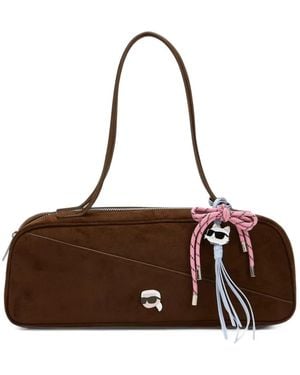 KARL LAGERFELD Ikon Faux-Suede Shoulder Bag - Brown