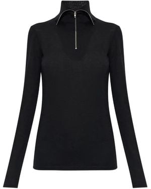 Jil Sander Quarter-Zip Turtleneck Top - Black