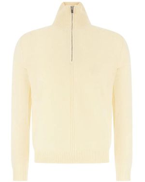 Alpha Studio Quarter-Zip Ribbed-Trim Jumper - Natural