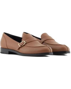 Giorgio Armani Buckle-Strap Leather Loafers - Brown