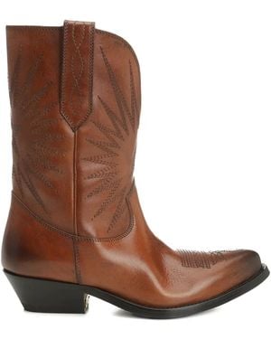 Golden Goose Star-Embroidered Leather Boots - Marron