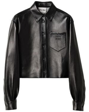 Miu Miu Leather Shirt Jacket - Black