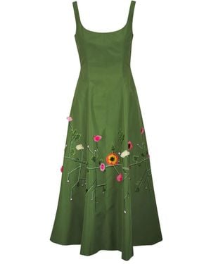 Lela Rose Floral-Embroidered Maxi Dress - Green
