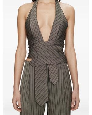Christopher Esber Reyer Tailored Tie Striped Top - Grey