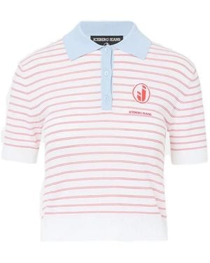 Iceberg Striped Short-Sleeve Slim-Fit Polo Shirt - Pink