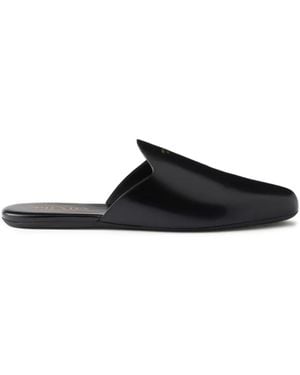 Prada Embossed-Logo Leather Mules - Black