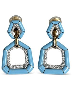 David Webb Pendientes en oro amarillo de 18 ct y platino con diamantes - Azul