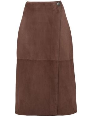 Yves Salomon Suede Midi Skirt - Brown