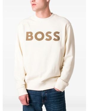 BOSS Logo-Print Crew-Neck Sweatshirt - White