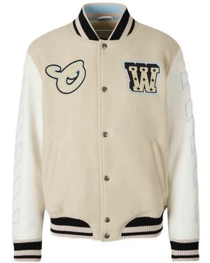 Off-White c/o Virgil Abloh Leather Bomber Jacket - Natural