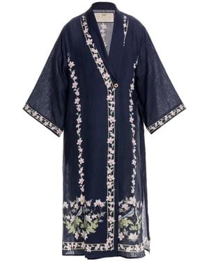 Agua Bendita Quimera Anhelo Floral-Print Linen Midi Kaftan - Blue