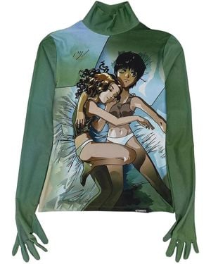 Vetements Anime-Print High-Neck T-Shirt - Green