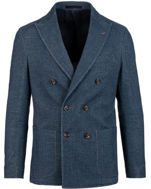 Eleventy Double-Breasted Cotton Suit - Blue