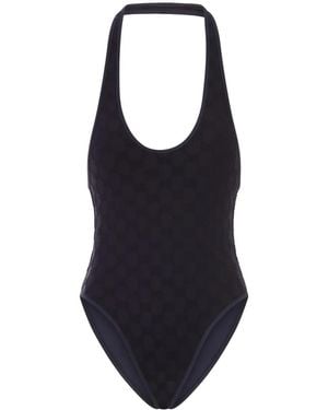 Gucci Gg-Patterned Halterneck Swimsuit - Blue