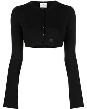 Courreges Fein Gestrickter Cropped-Cardigan - Schwarz