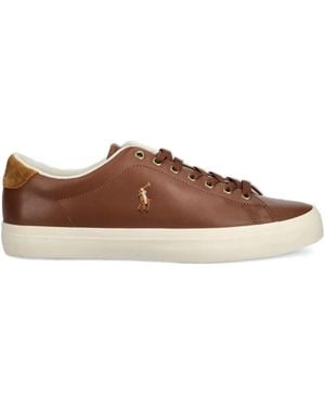 Polo Ralph Lauren Logo-Embroidered Leather Trainers - Brown