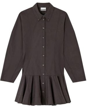 Ganni Button-Down Ruffled Dress - Grey