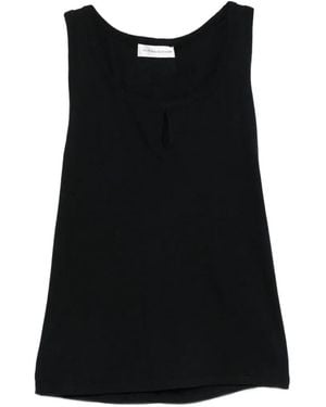 Victoria Beckham Cotton And Linen Blend Split Tank Top With Cut-Out Front And Gathered Back - Black