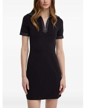 Morgan Zip-Up Short-Sleeve Mini Dress - Black