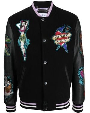 Philipp Plein Embellished College Bomber Jacket - Black