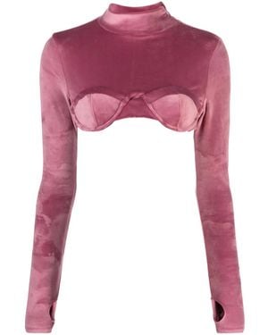 Gcds Velvet-Finish High-Neck Top - Red