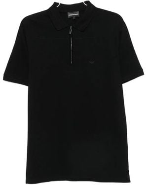 Emporio Armani Zip-Fastening Logo-Patch Polo Shirt - Black