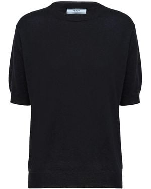 Prada Triangle-Logo Cashmere Knitted Top - Black