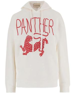 Valentino Garavani Drawstring Panther-Print Sweatshirt - White