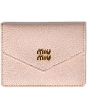 Miu Miu Porte-Cartes En Cuir À Plaque Logo - Rose