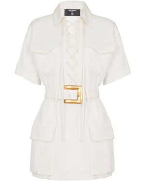 Balmain Minikleid Aus Canvas - Weiß