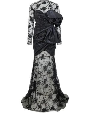 Moschino Robe Longue À Fleurs Brodées - Black