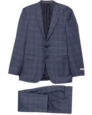 Canali Costume En Laine À Carreaux - Blue