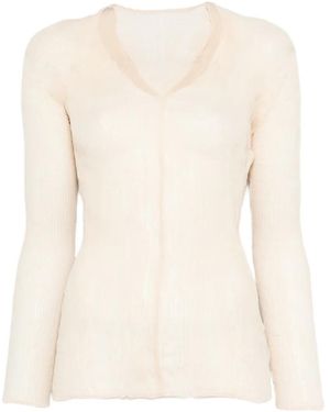 Issey Miyake V-Neck Ruffled T-Shirt - White