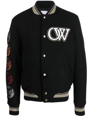 Off-White c/o Virgil Abloh Moon Phase Logo Wool-blend Varsity Jacket - Black