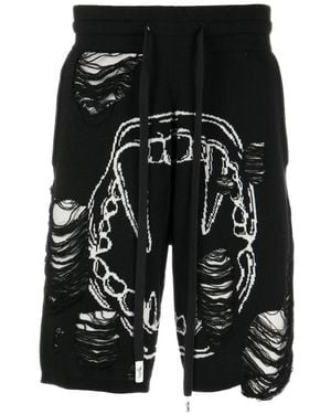Haculla Intarsia-Knit Distressed Track Shorts - Black