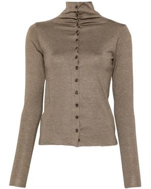 Song For The Mute Button-Up High-Neck Shirt - Natural