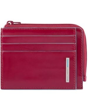 Piquadro Leather Card-Zipped Coin Purse - Red
