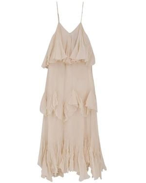 Mes Demoiselles Calimera Ruffled V-Neck Maxi Dress - Natural